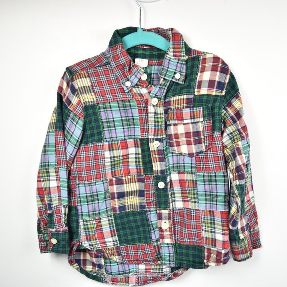 Patchwork plaid long sleeve button down shirt GAP - Picture 1 of 10